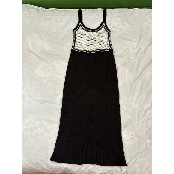 asos Black & White Crocheted Knit Hippe Boho Sundress Size 4 - Picture 2 of 8
